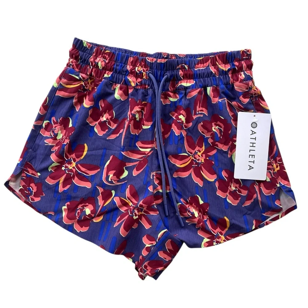 Athleta Womens XXS Blue Purple Pink Floral Crossroads Shorts Run Athletic 881779